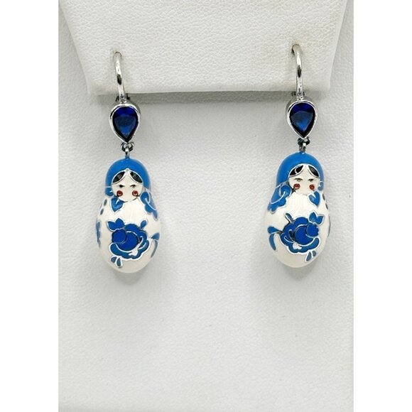 SOKOLOV Sterling Silver 925 Enamel Matryoshka Nesting Doll Earrings - Picture 2 of 5